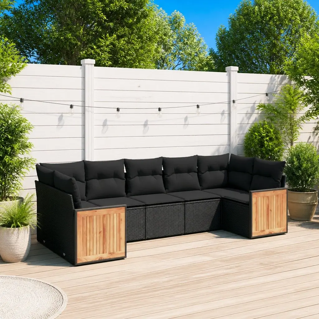 7 Piece Outdoor Garden Sofa Set Patio Furniture with Cushions Black Poly Rattan