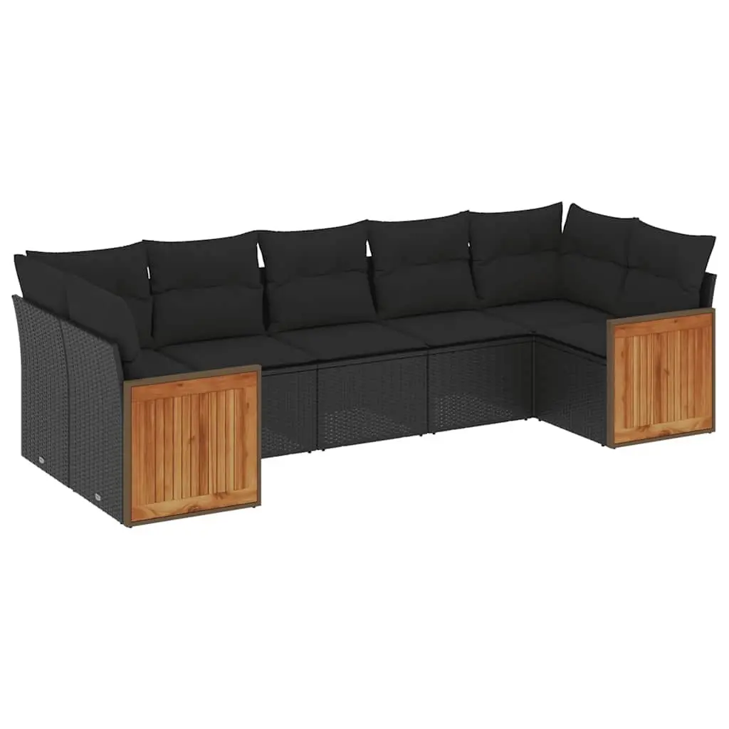 7 Piece Outdoor Garden Sofa Set Patio Furniture with Cushions Black Poly Rattan