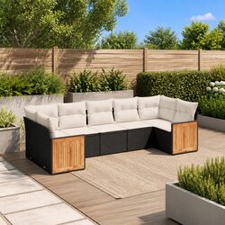 7 Piece Garden Sofa Set with Cushions Black Outdoor Patio Furniture Sectional