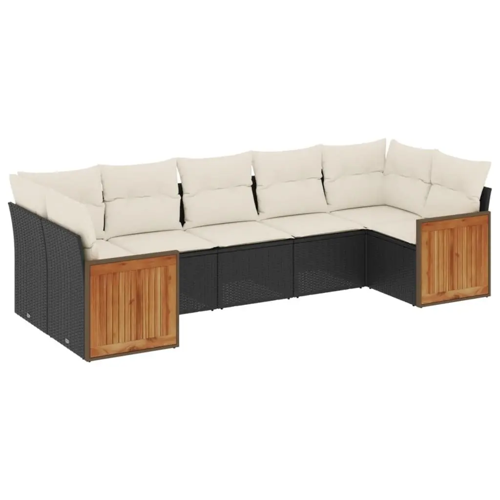 7 Piece Garden Sofa Set with Cushions Black Outdoor Patio Furniture Sectional