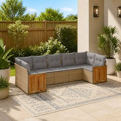 7 Piece Outdoor Garden Sofa Set with Cushions Beige Poly Rattan Patio Furniture