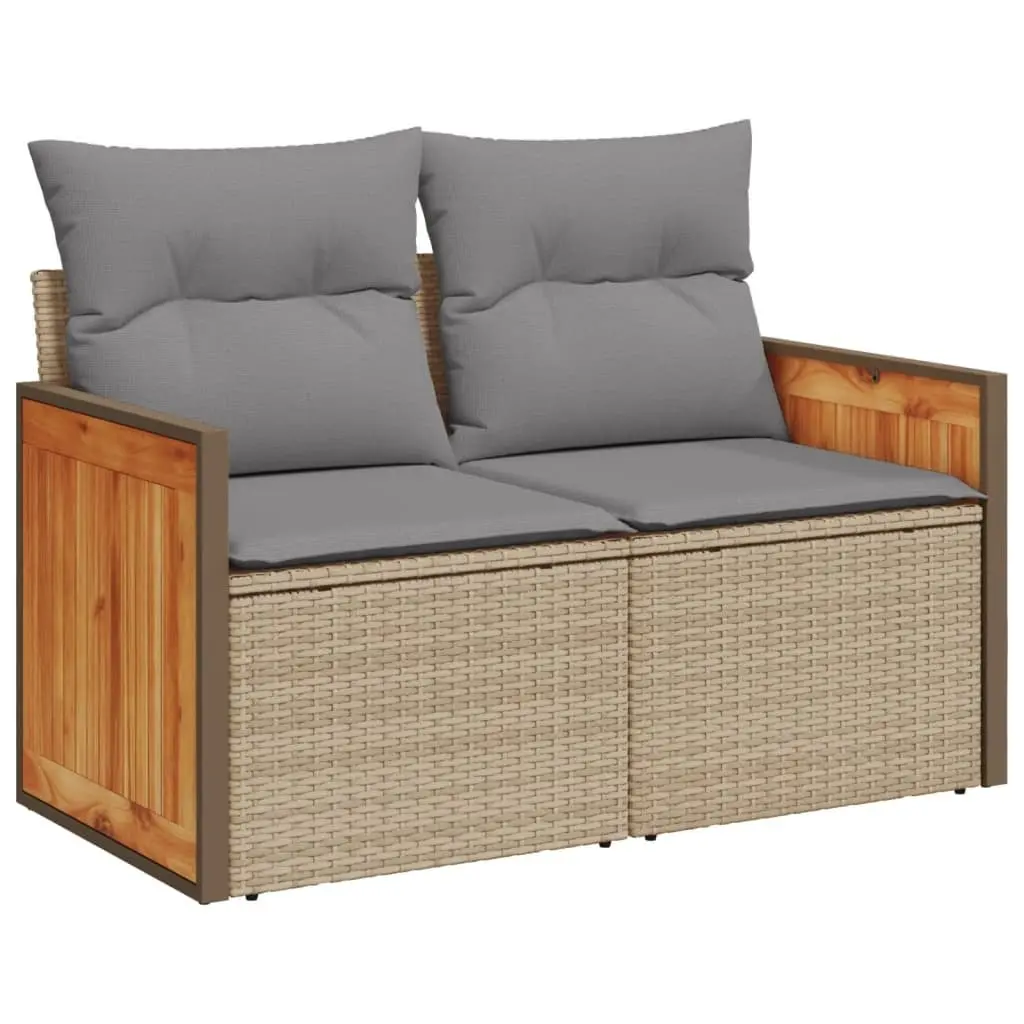 7 Piece Outdoor Garden Sofa Set with Cushions Beige Poly Rattan Patio Furniture