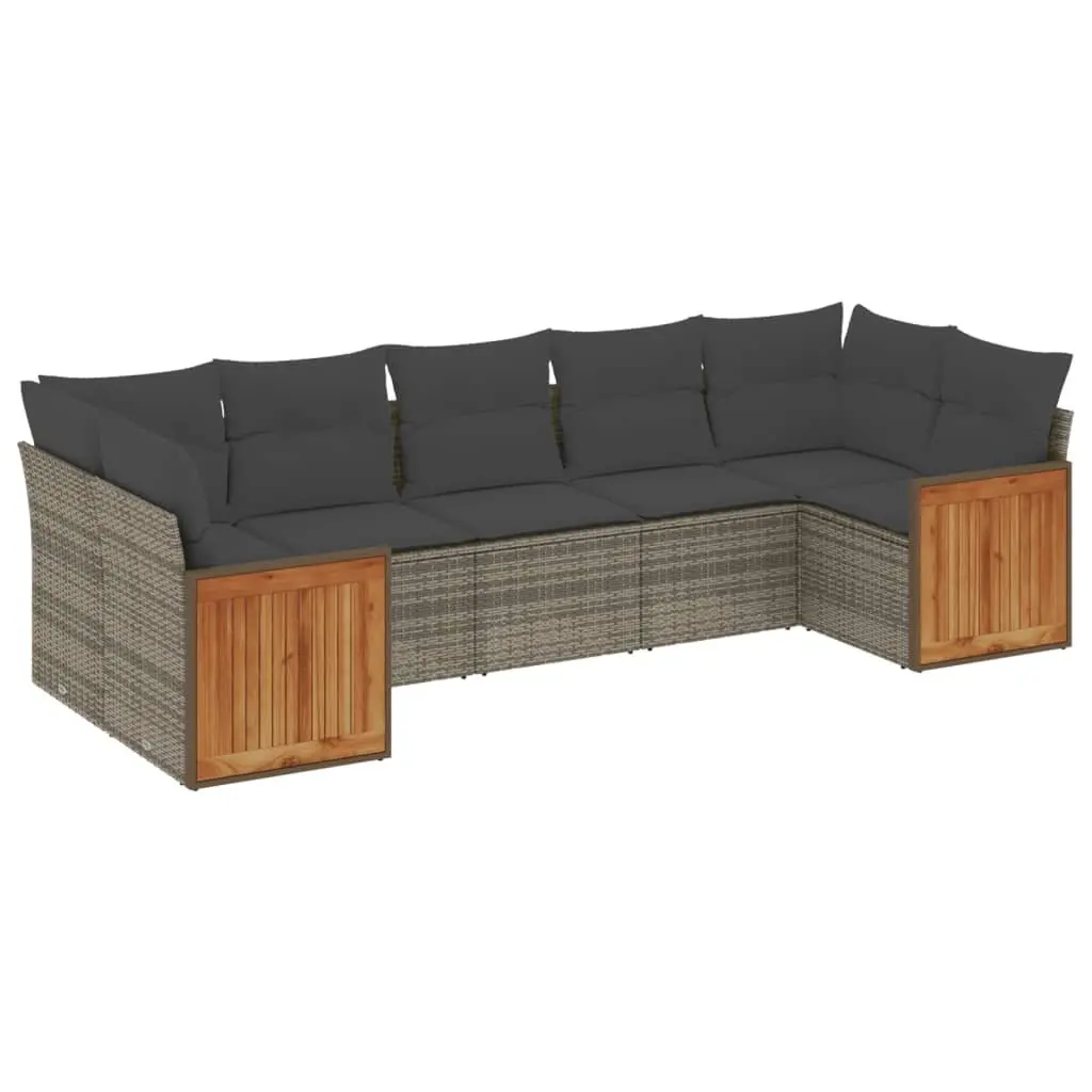 7 Piece Outdoor Garden Sofa Set with Cushions Grey Poly Rattan Patio Furniture