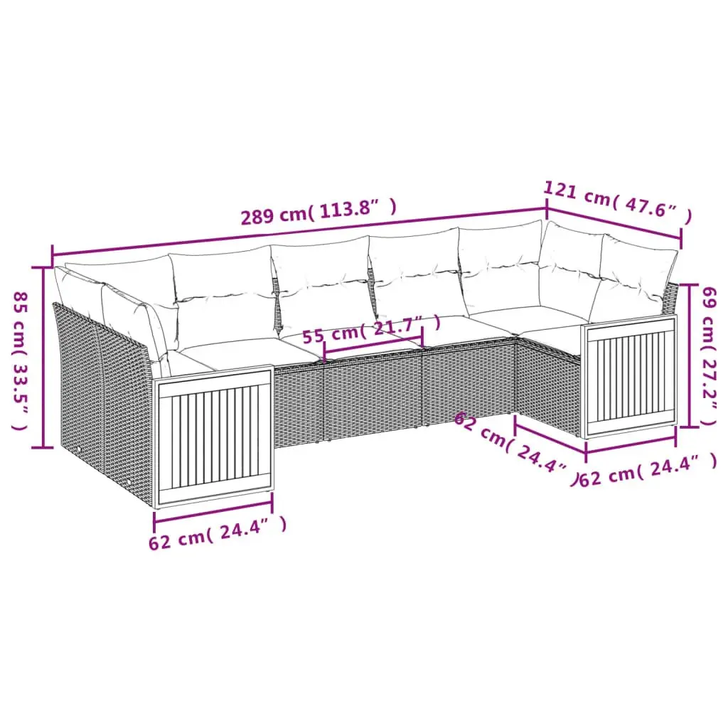 7 Piece Outdoor Garden Sofa Set with Cushions Grey Poly Rattan Patio Furniture