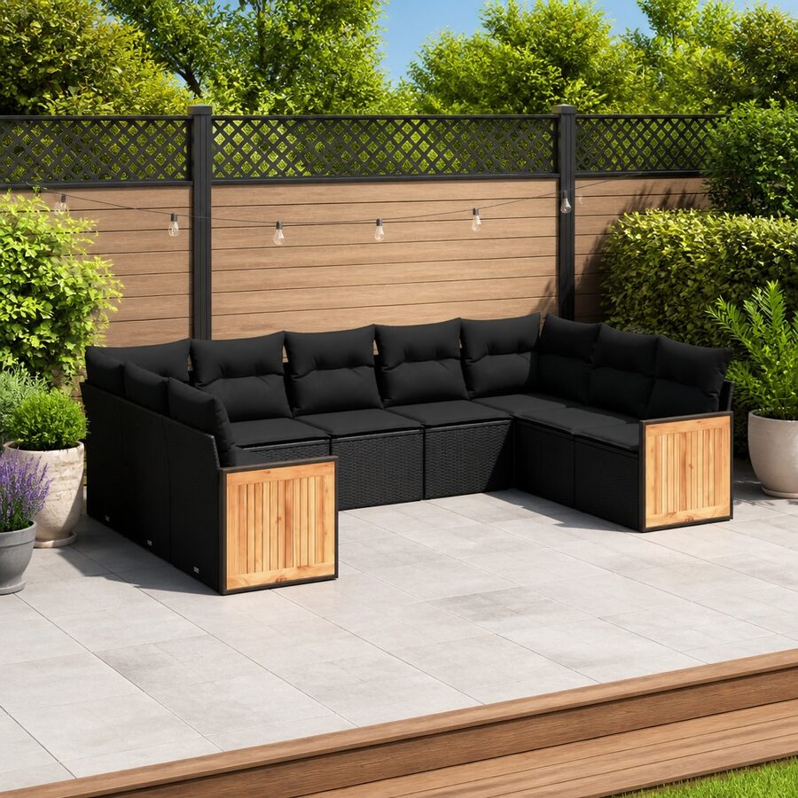 Outdoor Garden Sofa Set 9 Piece Modular Patio Furniture with Cushions Black