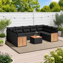 Garden Sofa Set 10 Piece Outdoor Furniture Patio Sectional with Cushions Black