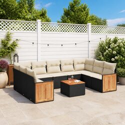 Garden Sofa Set 10 Piece Outdoor Furniture Patio Lounge with Cushions Black