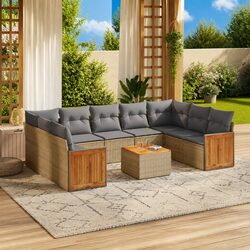 Garden Sofa Set 10 Piece Outdoor Furniture Beige Cushions Modular Patio