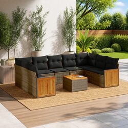 10 Piece Outdoor Garden Sofa Set Grey Poly Rattan Patio Furniture with Cushions