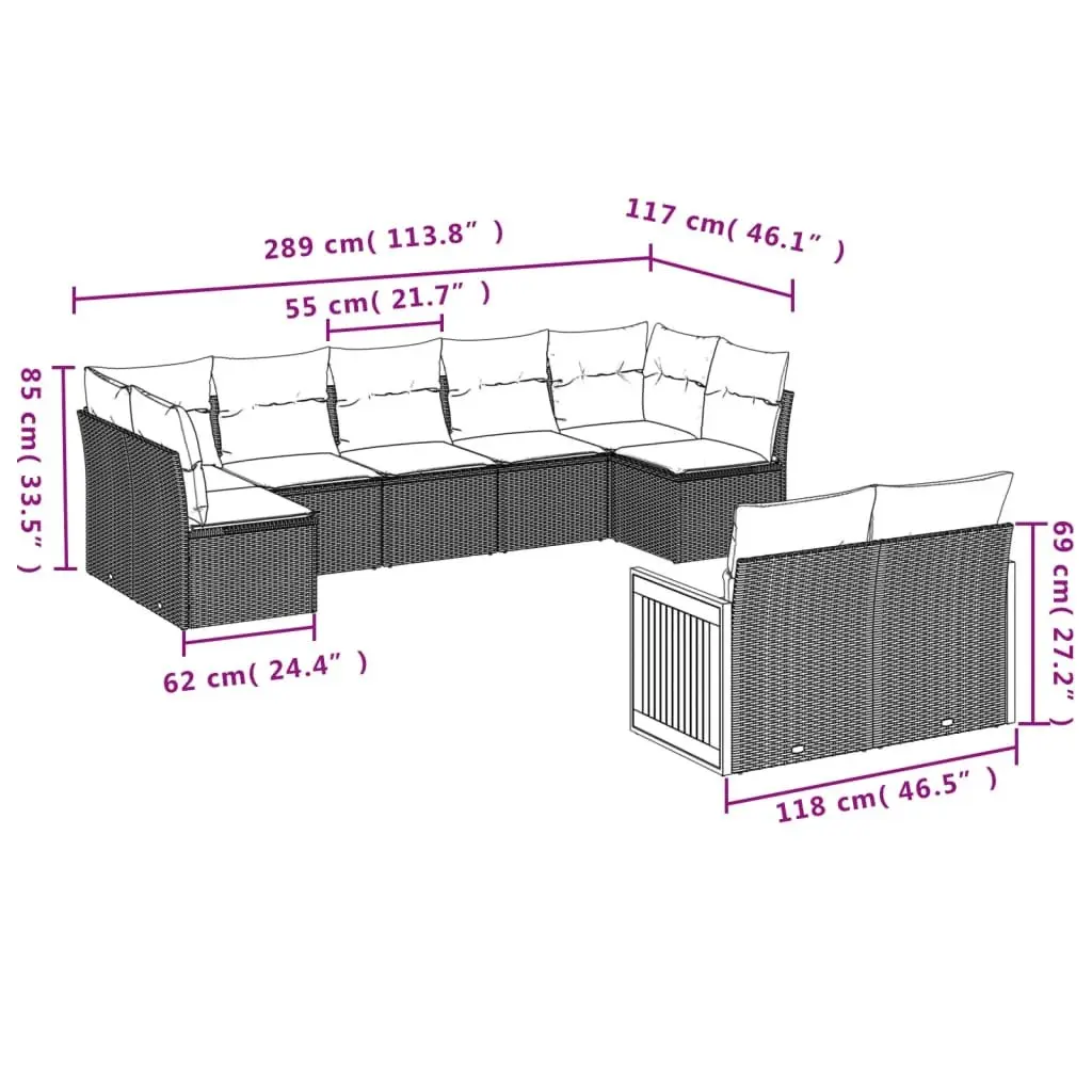 Garden Sofa Set Modular 9 Piece Outdoor Patio Furniture Beige Poly Rattan