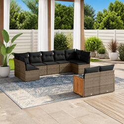 Garden Sofa Set 9 Piece Outdoor Furniture Patio Grey Poly Rattan Modular