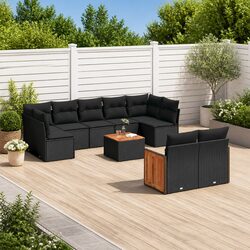 Garden Sofa Set 10 Piece Outdoor Furniture Patio Lounge with Cushions Black