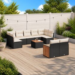 Garden Sofa Set 10 Piece Outdoor Furniture Patio Black Poly Rattan with Cushions