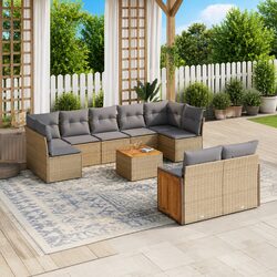 Garden Sofa Set 10 Piece Outdoor Furniture Beige with Cushions Patio Seating