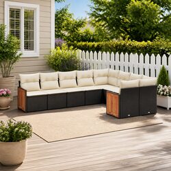 Garden Sofa Set 9 Piece Outdoor Furniture Patio Sectional with Cushions Black