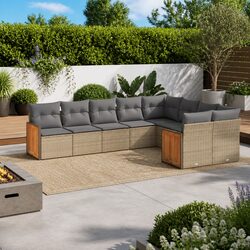 Outdoor Garden Sofa Set 9 Piece Modular Patio Furniture with Cushions Beige
