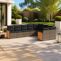 Garden Sofa Set 9 Piece Outdoor Furniture Patio Lounge Seating Grey Cushions