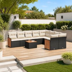 Garden Sofa Set 10 Piece Outdoor Furniture Patio Lounge Black Poly Rattan