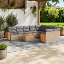 Garden Sofa Set 10 Piece Outdoor Furniture Patio Beige Poly Rattan with Cushions