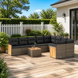 Outdoor Garden Sofa Set 10 Piece Grey Poly Rattan Modular Patio Furniture with