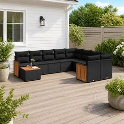 Garden Sofa Set 10 Piece Outdoor Furniture Black Poly Rattan Cushions Patio