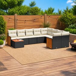 Outdoor Garden Sofa Set 10 Piece Patio Furniture Black Poly Rattan with Cushions
