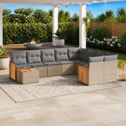 Garden Sofa Set 10 Piece Outdoor Furniture Beige Poly Rattan Modular Patio