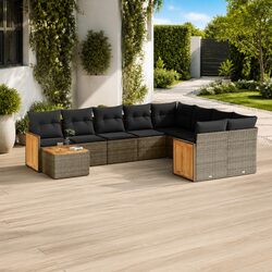 Garden Sofa Set 10 Piece Outdoor Patio Furniture with Cushions Grey Rattan