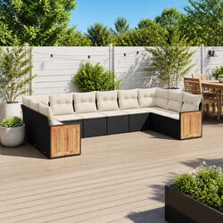 Garden Sofa Set 10 Piece Outdoor Furniture Patio Seating Black with Cushions