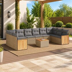 Garden Sofa Set 11 Piece Outdoor Furniture Beige Poly Rattan Patio Lounge