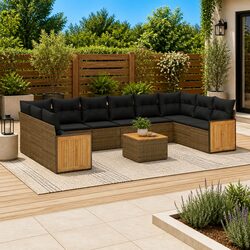 Garden Sofa Set 11 Piece Outdoor Furniture Grey Rattan Modular with Cushions