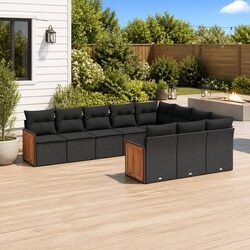 Garden Sofa Set 10 Piece Outdoor Furniture Patio Sectional Black Cushions