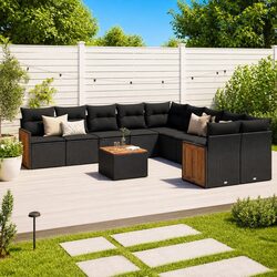 Outdoor Garden Sofa Set 11 Piece Patio Furniture Black with Cushions Modular