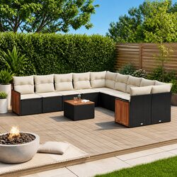 Garden Sofa Set 11 Piece Outdoor Furniture Patio Lounge Black Rattan Cushioned