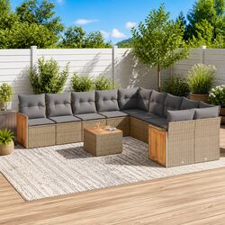 Garden Sofa Set 11 Piece Outdoor Furniture Beige Patio with Cushions Table