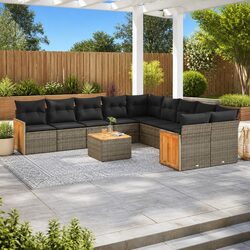 Garden Sofa Set 11 Piece Outdoor Furniture Grey Poly Rattan Modular with