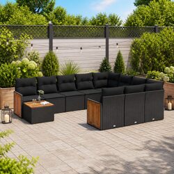 Garden Sofa Set 11 Piece Outdoor Patio Furniture Black Modular Poly Rattan