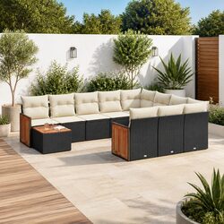 Garden Sofa Set 11 Piece Outdoor Furniture Black Poly Rattan Modular Patio