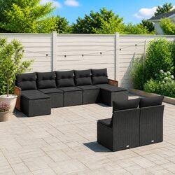 Garden Sofa Set 9 Piece Outdoor Furniture Patio Seating Black with Cushions