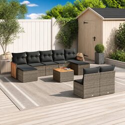 10 Piece Garden Sofa Set Outdoor Furniture Patio Conversation with Cushions Grey