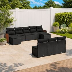 Garden Sofa Set 10 Piece Outdoor Furniture Patio Black Modular Rattan Seating