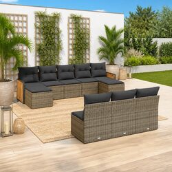 Garden Sofa Set 10 Piece Outdoor Furniture Grey Poly Rattan Patio Sectional