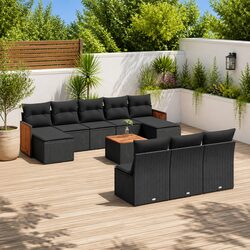 Outdoor Garden Sofa Set 11 Piece Patio Furniture with Cushions Black Modular
