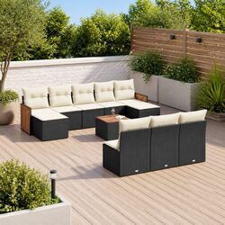 11 Piece Outdoor Garden Sofa Set with Cushions Black Patio Furniture