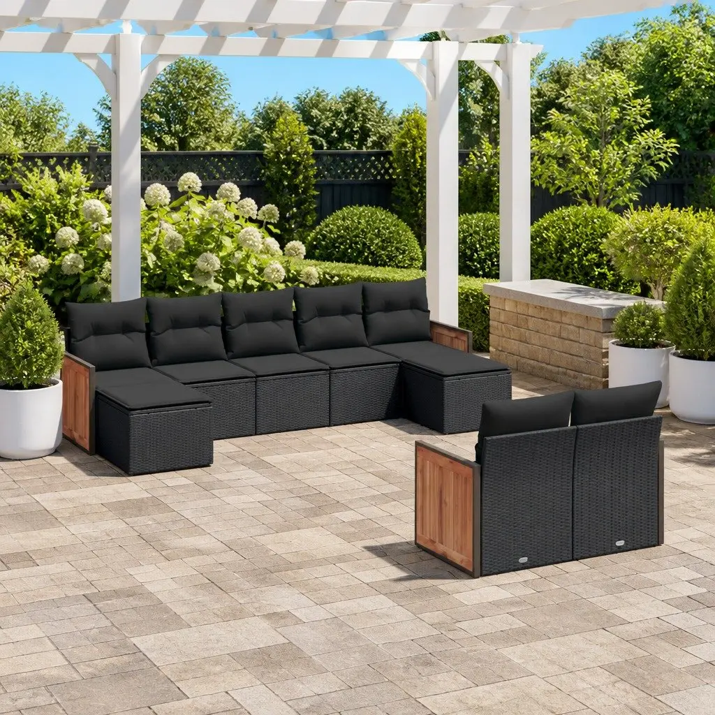 Garden Sofa Set 9 Piece Outdoor Furniture Patio Sectional with Cushions Black