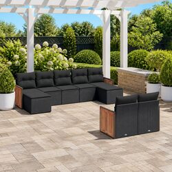 Garden Sofa Set 9 Piece Outdoor Furniture Patio Sectional with Cushions Black