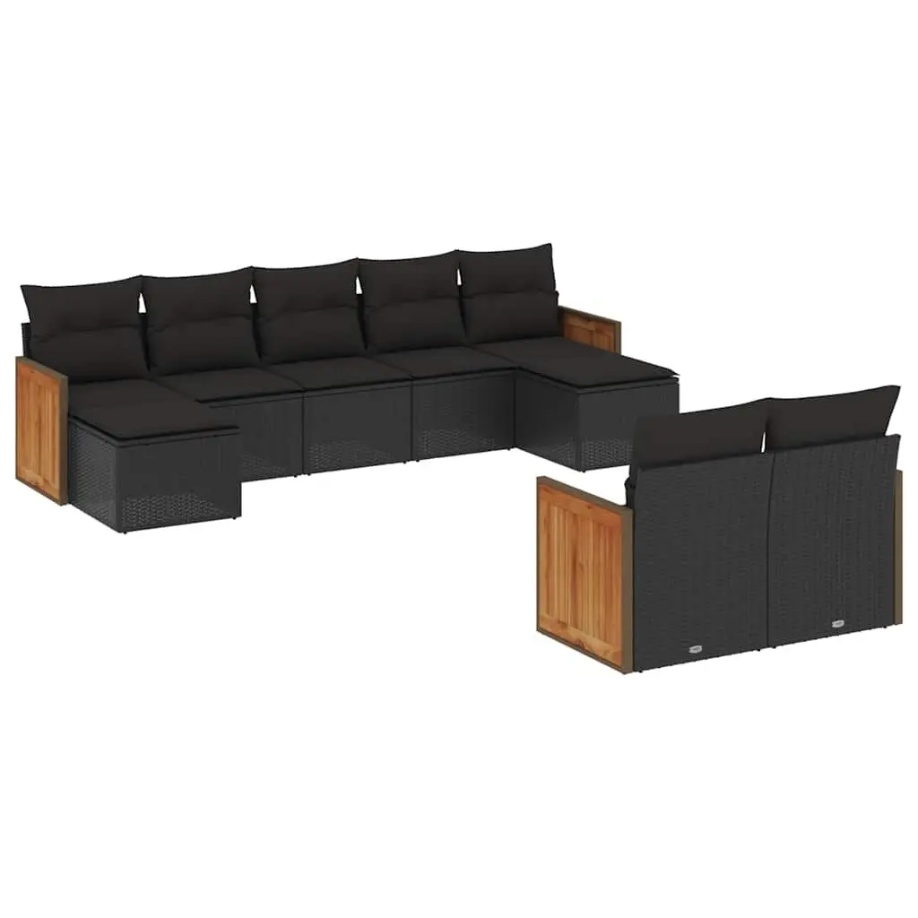 Garden Sofa Set 9 Piece Outdoor Furniture Patio Sectional with Cushions Black