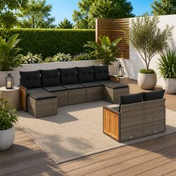 Garden Sofa Set 9 Piece Outdoor Patio Furniture with Cushions Grey Rattan