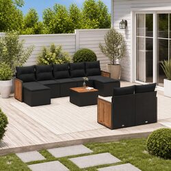 Garden Sofa Set 10 Piece Outdoor Patio Furniture Modular Black Poly Rattan with