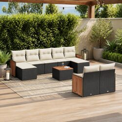 Outdoor Garden Sofa Set 10 Piece Patio Furniture Black Poly Rattan with Cushions